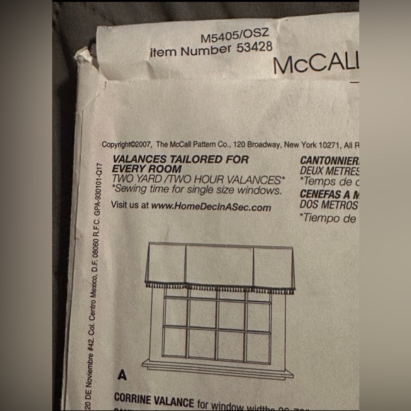 Sewing Pattern McCall’s #M5405 2007 Home Decor Curtain Valances - Uncut - Picture 3 of 3